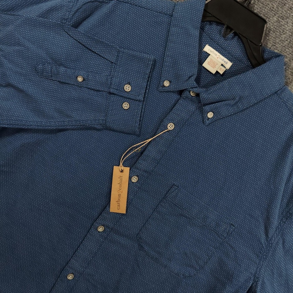 Carbon2cobalt‎ Shirt Mens XLT Blue Polka Dot Long Sleeve Button Up Cotton Casual